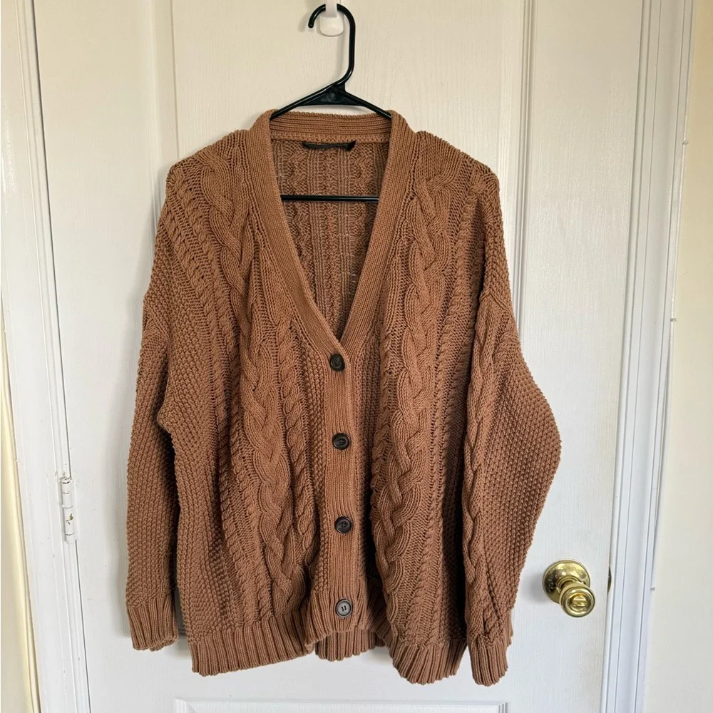 Jenni Kayne Cable Knit Oversized Cardigan In Brown - Picture 3 of 8